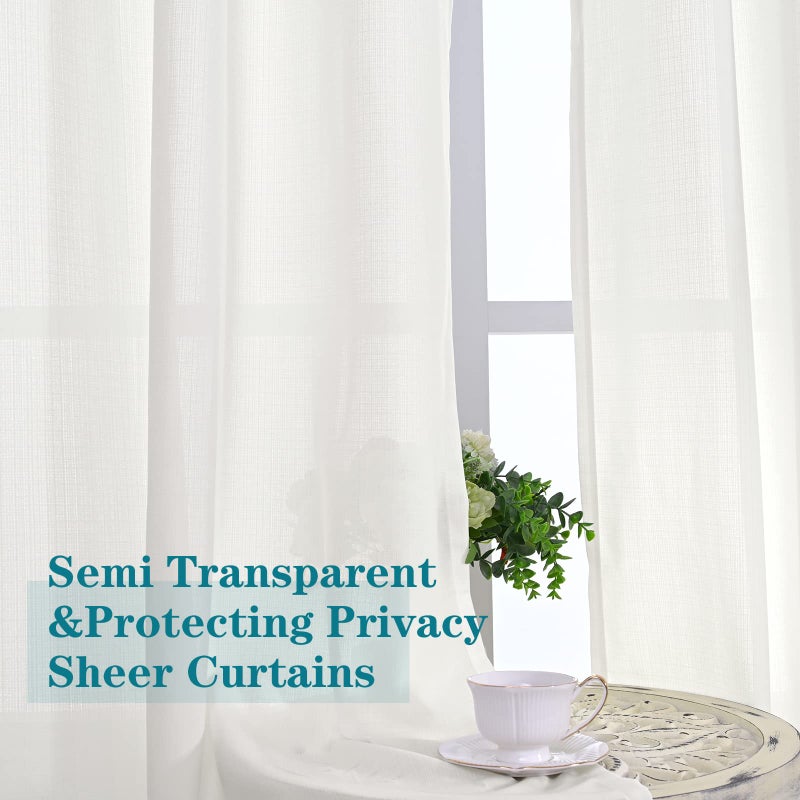 BGment Cream Semi Sheer Curtains 72 inches Long for Bedroom, Natural Linen Look Grommet Light Filtering Textured Privacy Sheer Curtains for Living Room, 2 Panels (Each 52 x 72 Inch, Ivory Cream) - Image 4