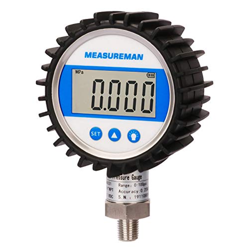MEASUREMAN 3-1/8" Dial Size, Digital Pressure Gauge, 0-5000psi/bar/Mpa/Kpa, 1/4" NPT Lower Mount, 0.25% Accuracy - Image 1