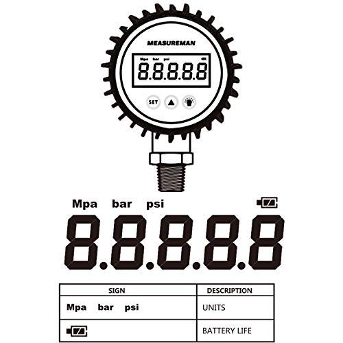 MEASUREMAN 3-1/8" Dial Size, Digital Pressure Gauge, 0-5000psi/bar/Mpa/Kpa, 1/4" NPT Lower Mount, 0.25% Accuracy - Image 3