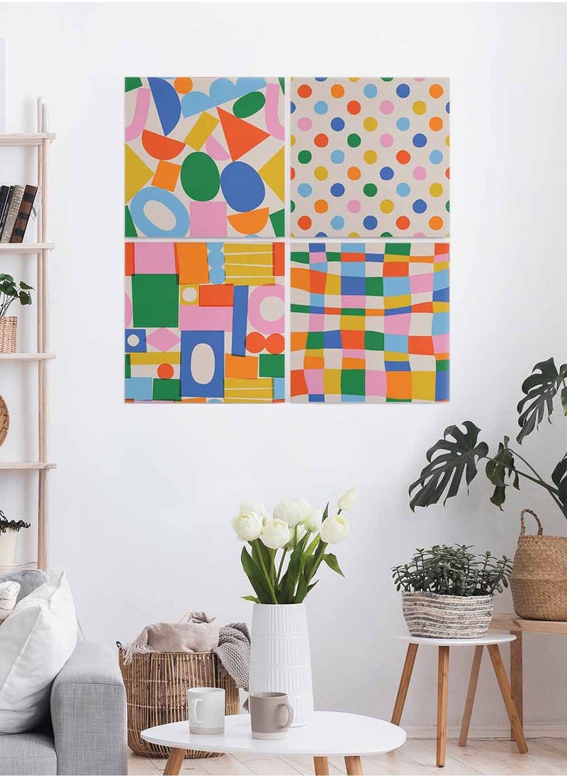LOWHA Set Of 4 Framed Square Canvas Wall Arts Stretched Over Wooden Frame, Colorful Pattern Painting, For Home, Living Room, Office Decor  - Image 1