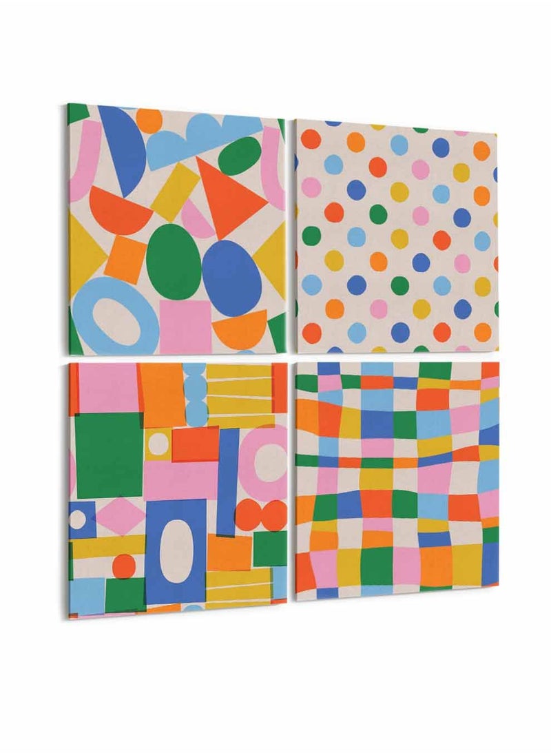 LOWHA Set Of 4 Framed Square Canvas Wall Arts Stretched Over Wooden Frame, Colorful Pattern Painting, For Home, Living Room, Office Decor  - Image 4