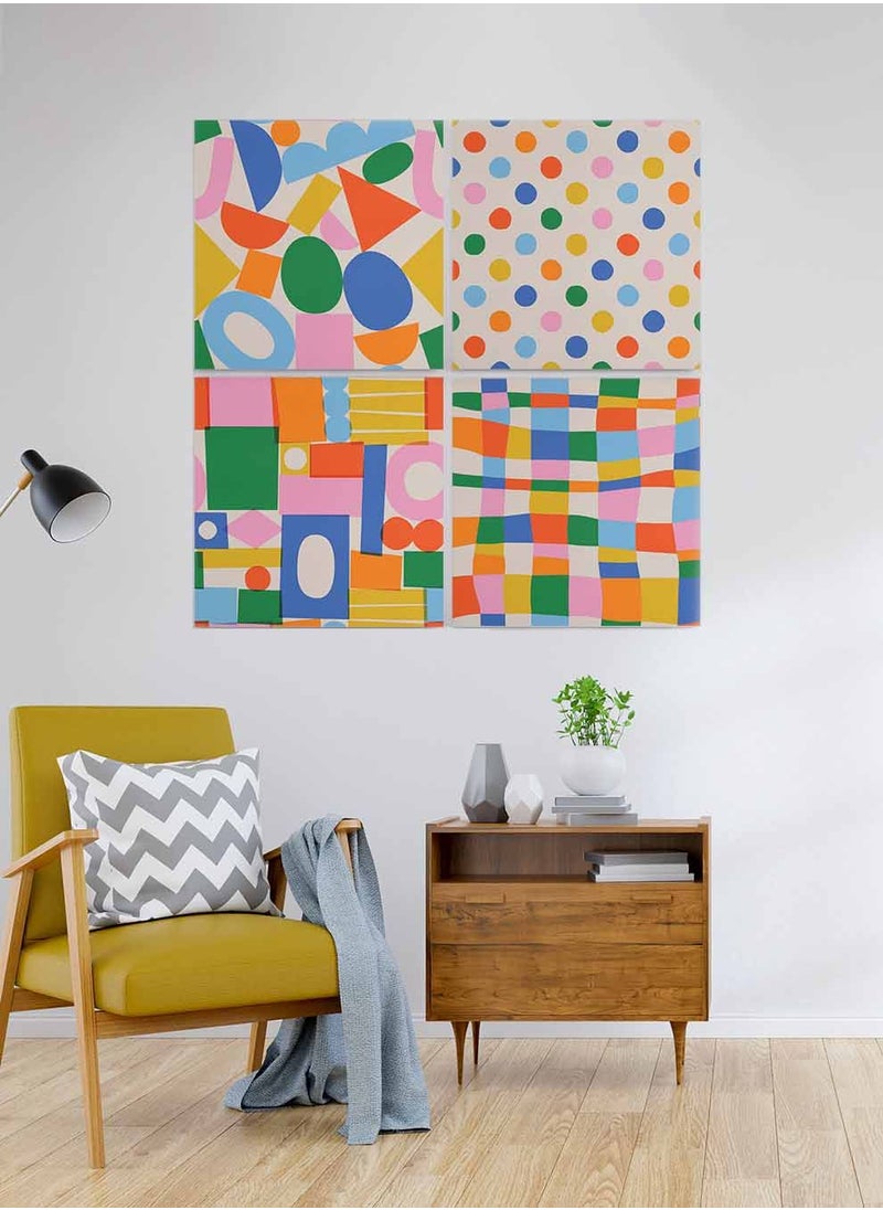 LOWHA Set Of 4 Framed Square Canvas Wall Arts Stretched Over Wooden Frame, Colorful Pattern Painting, For Home, Living Room, Office Decor  - Image 3