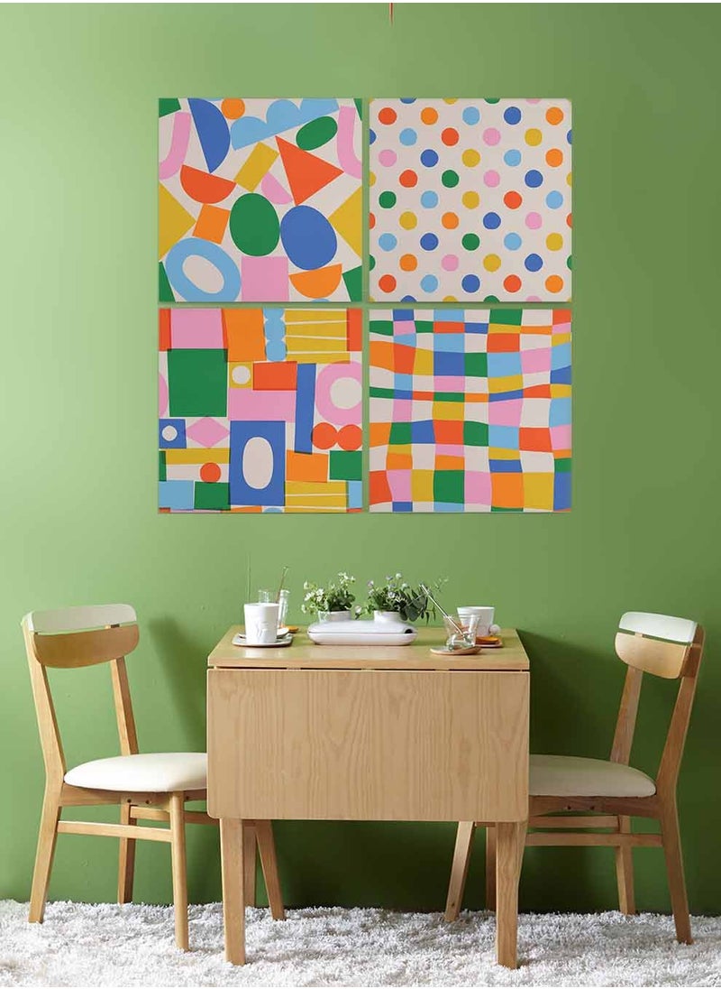 LOWHA Set Of 4 Framed Square Canvas Wall Arts Stretched Over Wooden Frame, Colorful Pattern Painting, For Home, Living Room, Office Decor  - Image 2