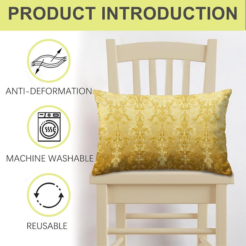 Identiy Vintage Golden Damask Floral Throw Pillow Cover 12x20 Inch Pack of 1, Gold Modern Flowers Decorative Pillow Case, Lumar Cushion Pillow Cover for Home Sofa Couch Indoor Outdoor - Image 4