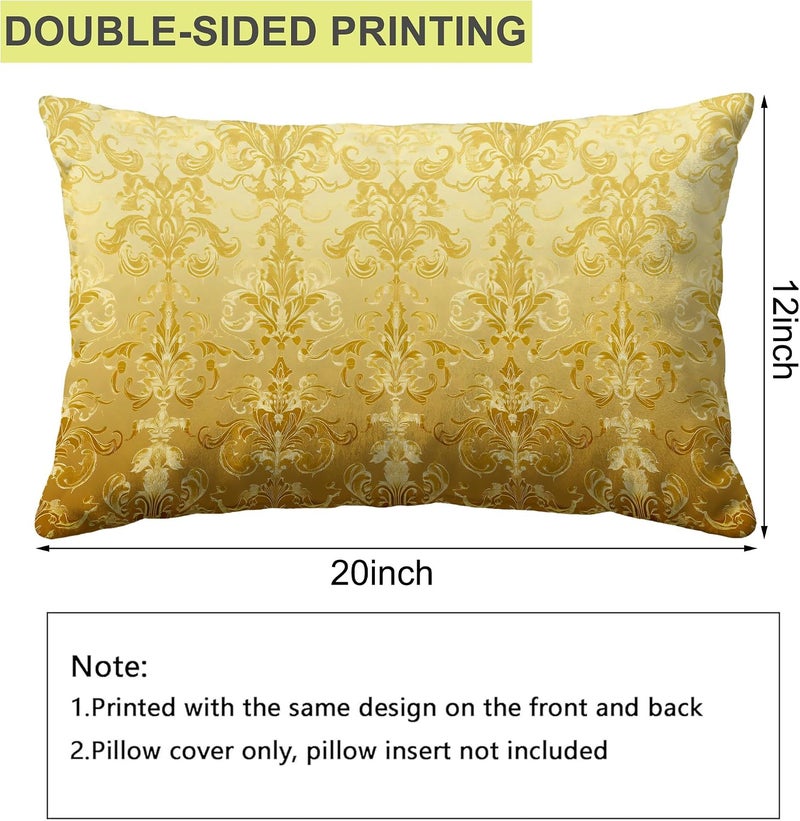 Identiy Vintage Golden Damask Floral Throw Pillow Cover 12x20 Inch Pack of 1, Gold Modern Flowers Decorative Pillow Case, Lumar Cushion Pillow Cover for Home Sofa Couch Indoor Outdoor - Image 2