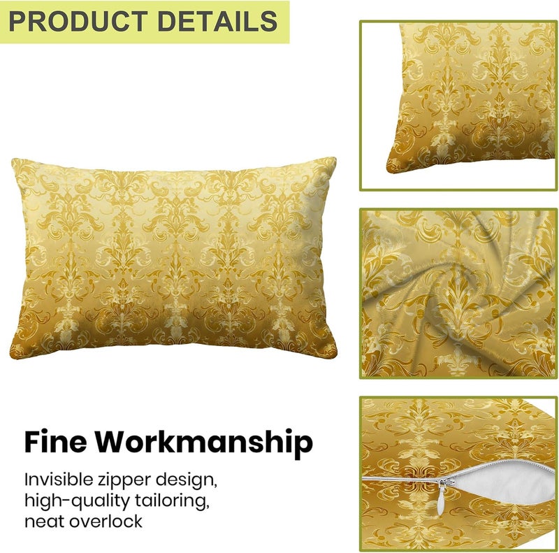 Identiy Vintage Golden Damask Floral Throw Pillow Cover 12x20 Inch Pack of 1, Gold Modern Flowers Decorative Pillow Case, Lumar Cushion Pillow Cover for Home Sofa Couch Indoor Outdoor - Image 3