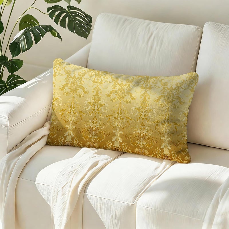 Identiy Vintage Golden Damask Floral Throw Pillow Cover 12x20 Inch Pack of 1, Gold Modern Flowers Decorative Pillow Case, Lumar Cushion Pillow Cover for Home Sofa Couch Indoor Outdoor - Image 5