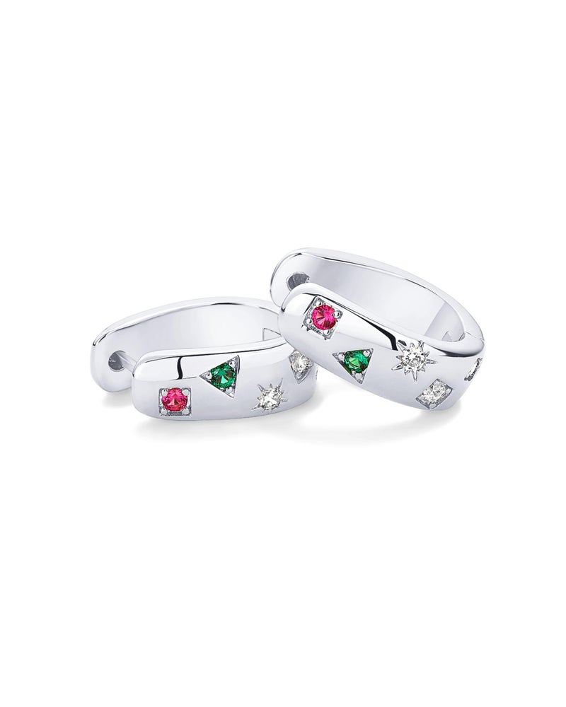 PAVOI Rhodium Plated 925 Sterling Silver Posts Chunky Huggie Earrings for Women | Multi-Colored Cubic Zirconia Statement Hoop Earrings - Image 5