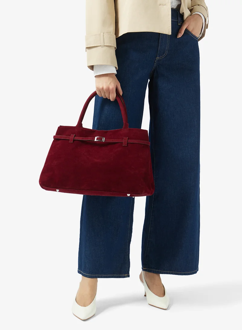 ELLA Burgandy Suede Tote Bag With Buckle for Women | Best Price UAE