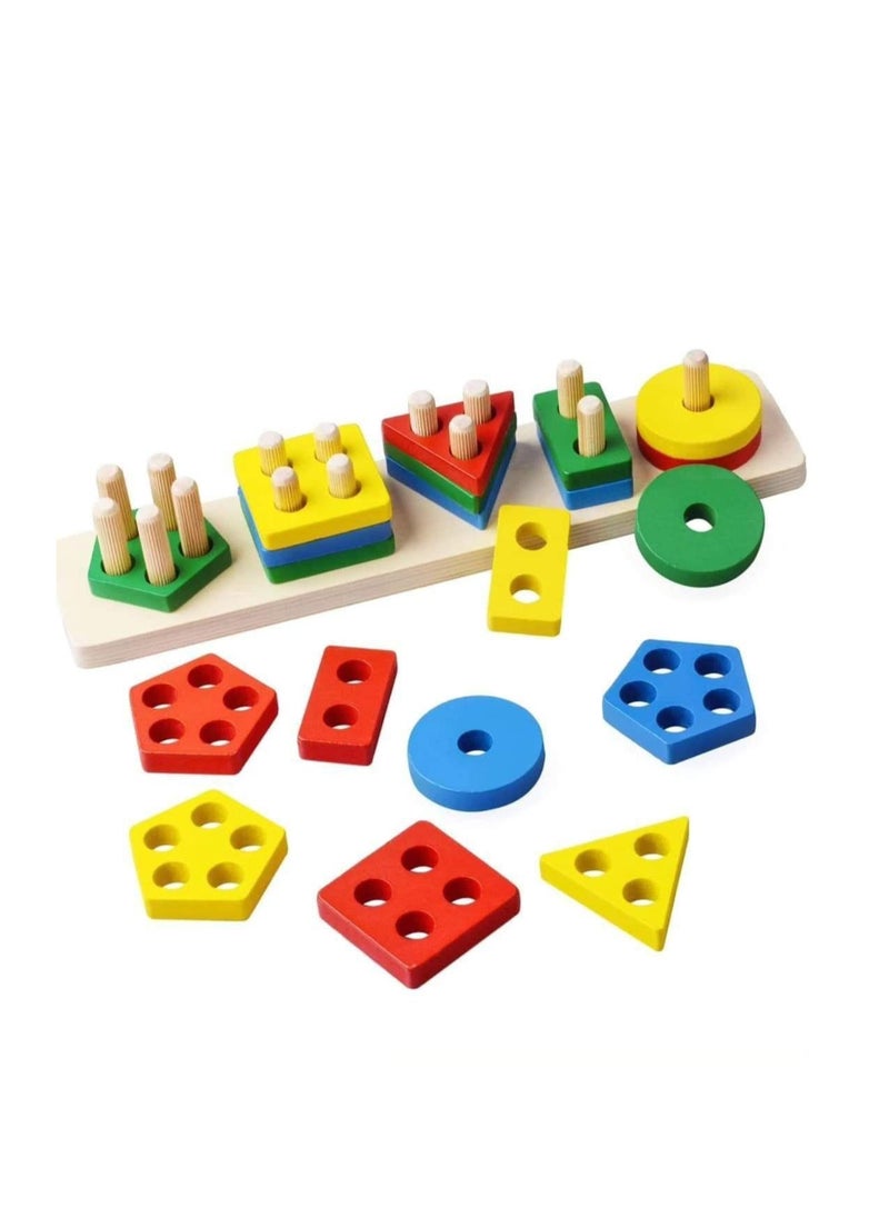 Generic TOYS-EGYPT 21 Pieces Colorful Wooden Blocks Puzzle Blocks Motor Skills Gift for Toddlers Age 3+ 