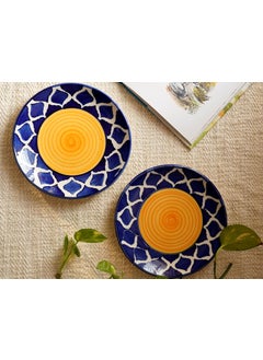 LOCALKALA LOCALKALA Local Kalas Ceramic Classic Moroccan Blue Puzzle QuarterSnack Plate 7 Inches Set of 2  - Image 1