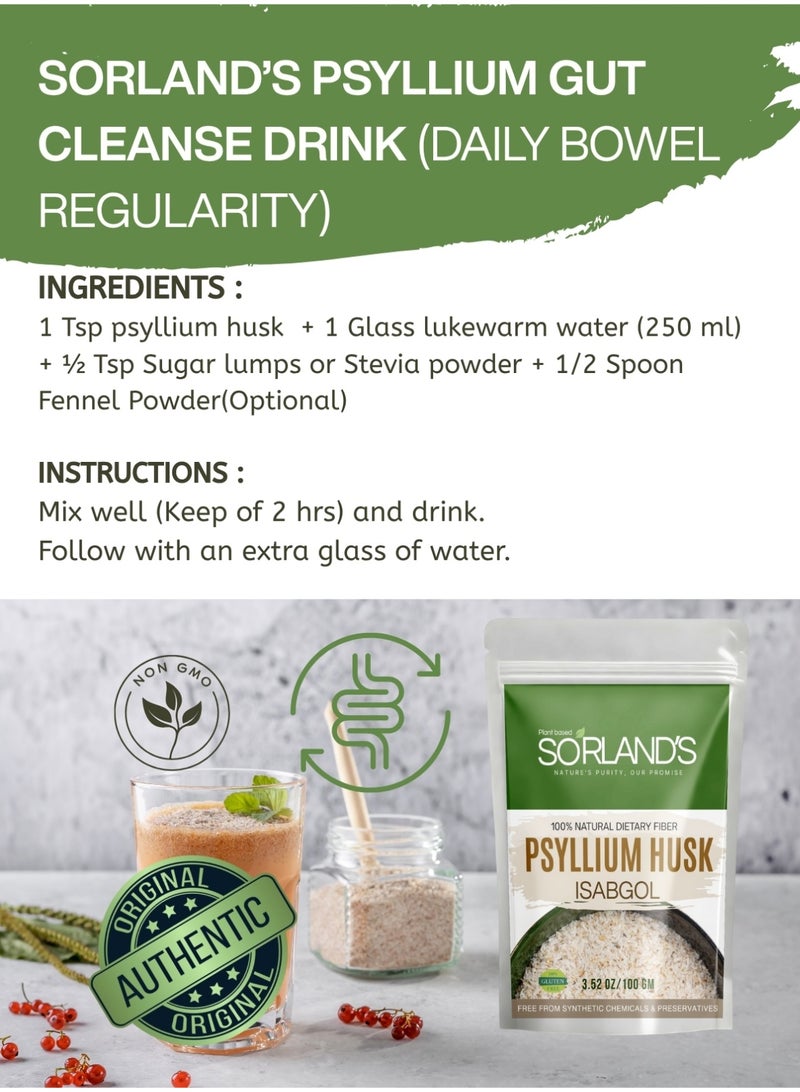 Sorland's Psyllium Husk Powder-Isabgol (100g)– Ultra Premium Grade,100% Natural Dietary Fiber for Digestive Wellness - Image 3