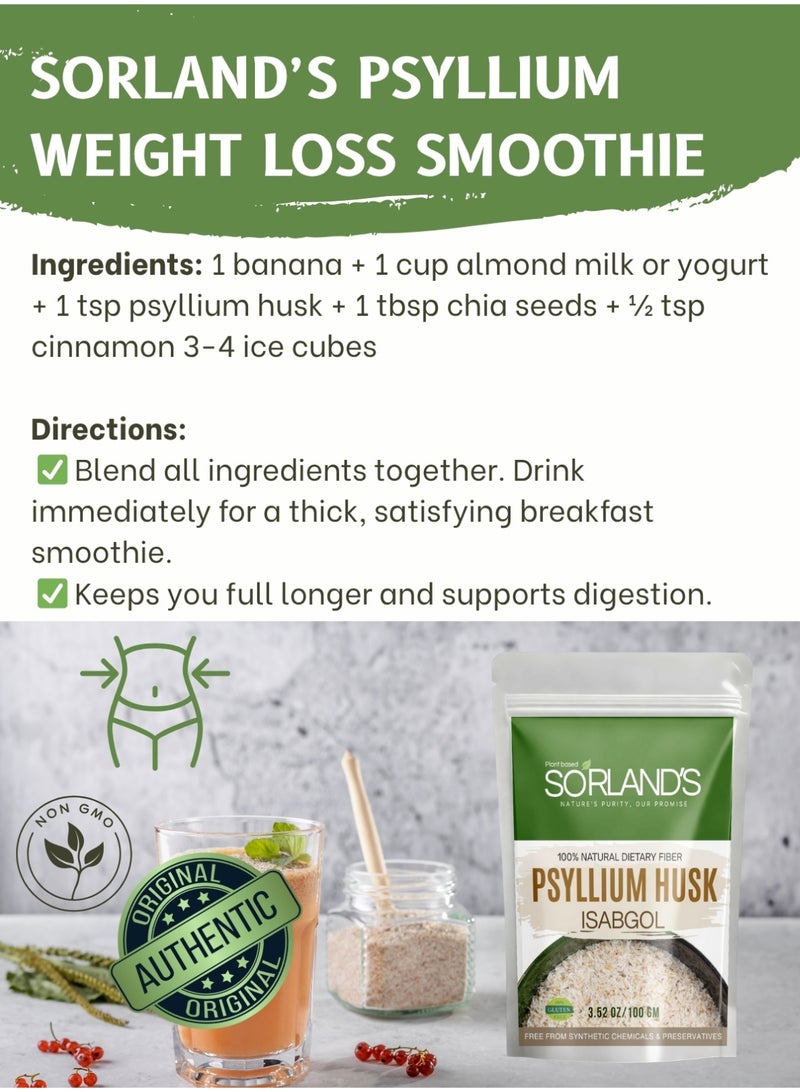 Sorland's Psyllium Husk Powder-Isabgol (100g)– Ultra Premium Grade,100% Natural Dietary Fiber for Digestive Wellness - Image 5