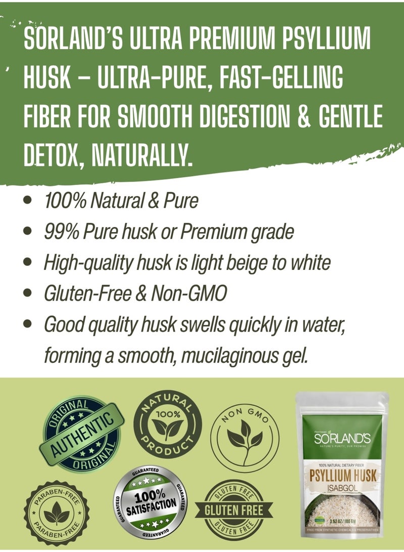 Sorland's Psyllium Husk Powder-Isabgol (100g)– Ultra Premium Grade,100% Natural Dietary Fiber for Digestive Wellness - Image 2