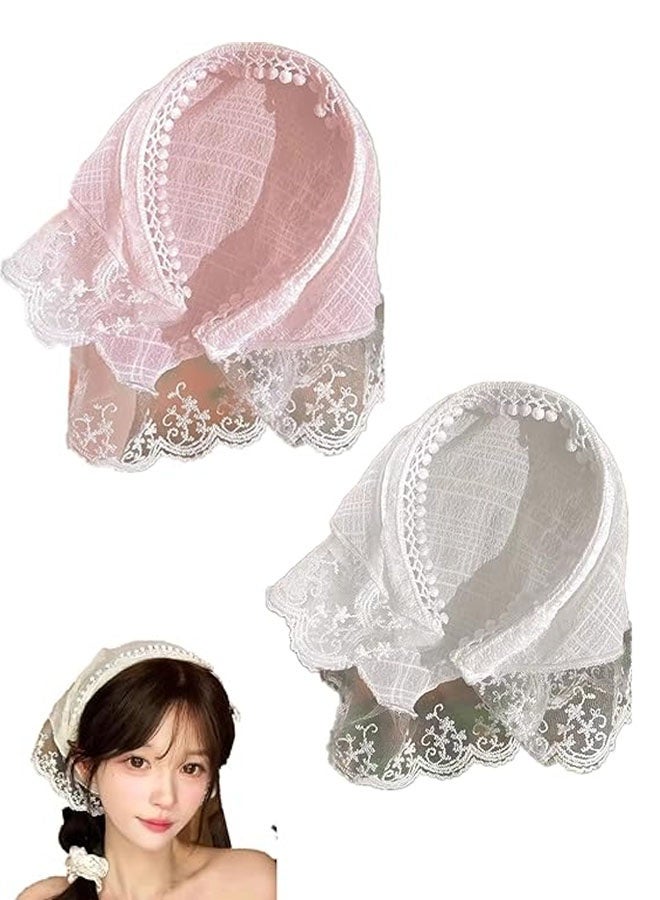 عبوة من قطعتين من عصابات الرأس المثلثة بوهو للنساء، وشاح شعر غير قابل للانزلاق، عمامة بوهيمية ناعمة، مثالية لتصفيف الشعر، وشاح شعر من الدانتيل - Image 1