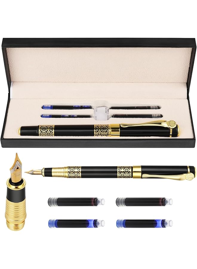 erorex Luxury Fountain Pen Set Metal Fountain Pen Medium Point With 2 Black Ink And Blue Ink Sac Business Writing Pen Calligraphy Pen For Journaling Signature School Office Gift Supplies - Image 1