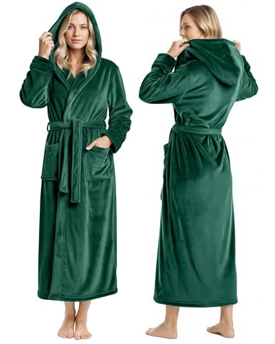 NY Threads Premium Womens Robe with Hood, Plush Fleece Long Bath Robe for Women, Fluffy Soft Women's Bathrobe, Medium, Green - Image 1