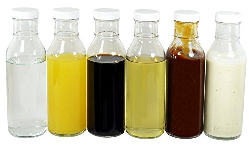 nicebottles Clear Glass Beverage/Sauce Bottles, 12 Oz, White Caps - Case of 12 - Image 2