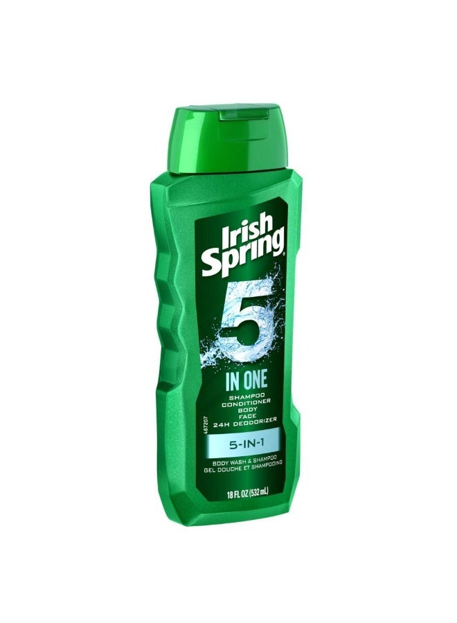 Irish Spring شامبو إيريش سبرينغ 5 في 1، بلسم، غسول للجسم، غسول للوجه ومزيل رائحة العرق، 18 أونصة (عبوة من 2)  - Image 3