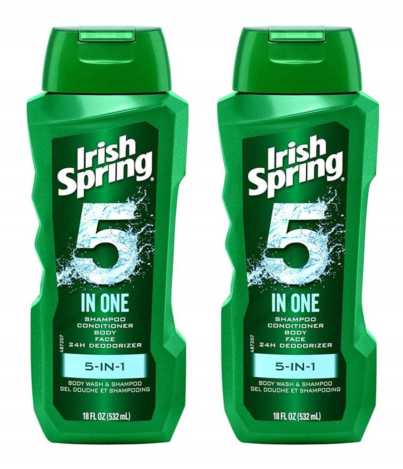 Irish Spring 5-in-1 Shampoo, Conditioner, Body Wash, Face Wash and Deodorizer, 18 oz (Pack of 2) - Image 1