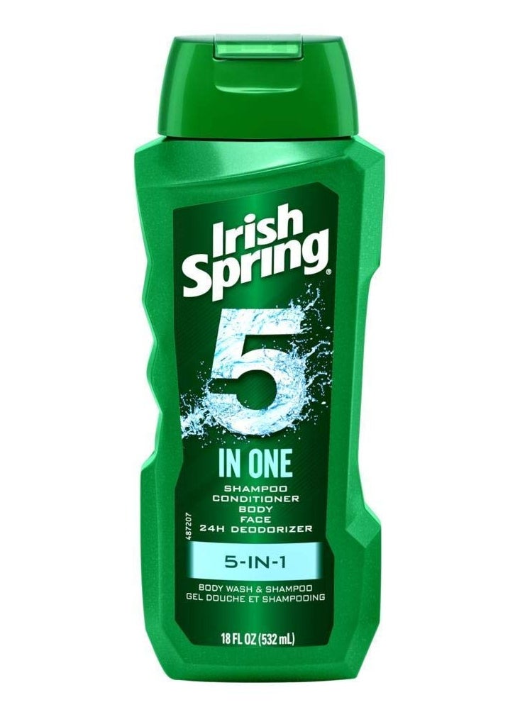 Irish Spring Irish Spring 5-in-1 Shampoo, Conditioner, Body Wash, Face Wash and Deodorizer, 18 oz (Pack of 2)  - Image 1