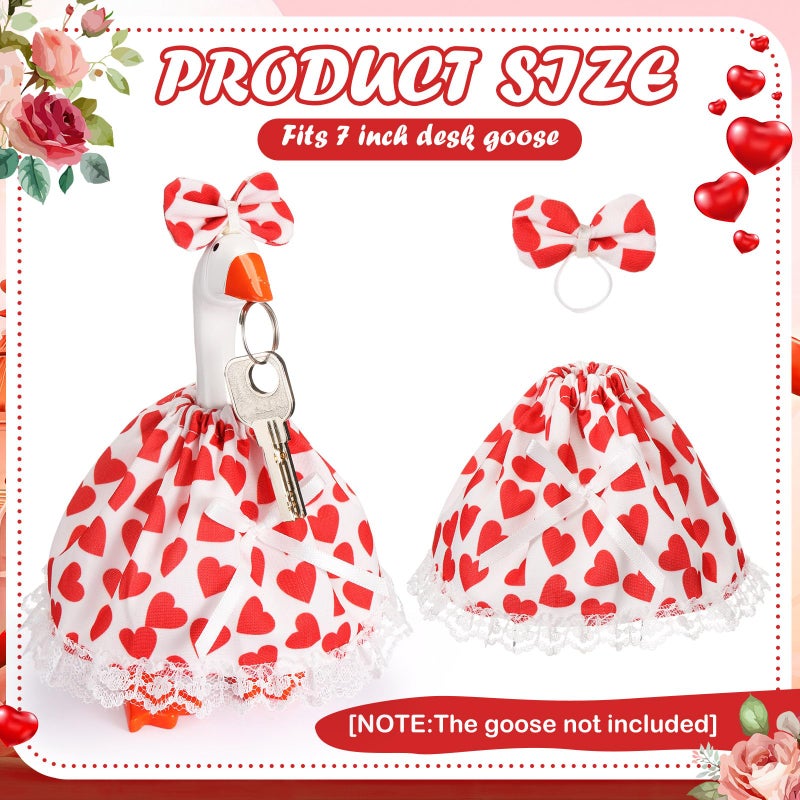 Simlakey 1 Set Valentines Day 7 Inch Mini Desk Goose Outfits Romantic Dress and Bow Hat Desk Goose Costume for Duck Statue Decor (Classic) - Image 2