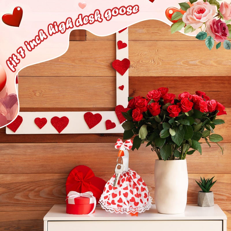 Simlakey 1 Set Valentines Day 7 Inch Mini Desk Goose Outfits Romantic Dress and Bow Hat Desk Goose Costume for Duck Statue Decor (Classic) - Image 5