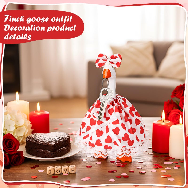 Simlakey 1 Set Valentines Day 7 Inch Mini Desk Goose Outfits Romantic Dress and Bow Hat Desk Goose Costume for Duck Statue Decor (Classic) - Image 4