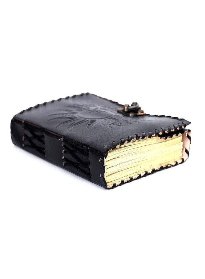 CREATIVE LEATHER ART مفكرة جلدية مصنوعة يدويًا بنقوش الشمس والقمر - دفتر يوميات عتيق بقفل، مزود بورق رسم، قابل لإعادة التعبئة، مناسب للرجال والنساء - Image 5