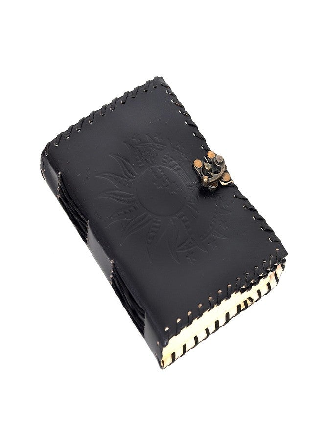 CREATIVE LEATHER ART مفكرة جلدية مصنوعة يدويًا بنقوش الشمس والقمر - دفتر يوميات عتيق بقفل، مزود بورق رسم، قابل لإعادة التعبئة، مناسب للرجال والنساء - Image 4