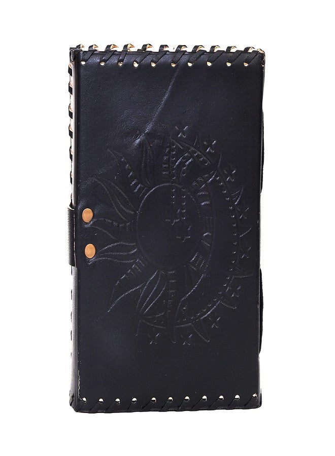 CREATIVE LEATHER ART مفكرة جلدية مصنوعة يدويًا بنقوش الشمس والقمر - دفتر يوميات عتيق بقفل، مزود بورق رسم، قابل لإعادة التعبئة، مناسب للرجال والنساء - Image 3