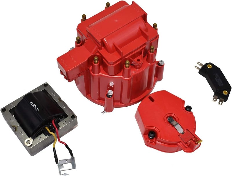 A-Team Performance HEI Distributor Tune-Up Kit - High-Strength Distributor Cap Rotor Kit - 65kV 595304 Ignition Coil - Compatible with GM HEI Systems & Coil Connector - Red Pack of 1 - Image 1