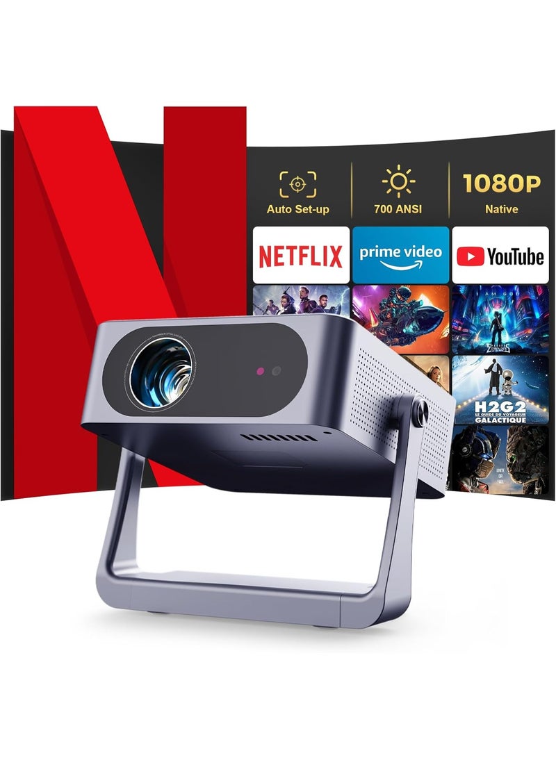 Projector [Auto Focus/Keystone & Gimbal Stand] with Android TV,700ANSI WiFi6 Bluetooth Native 1080P Projectors,4K Support Smart Movie Projector,Home Theater for Phone/TV Stick/HDMI/USB - Image 1