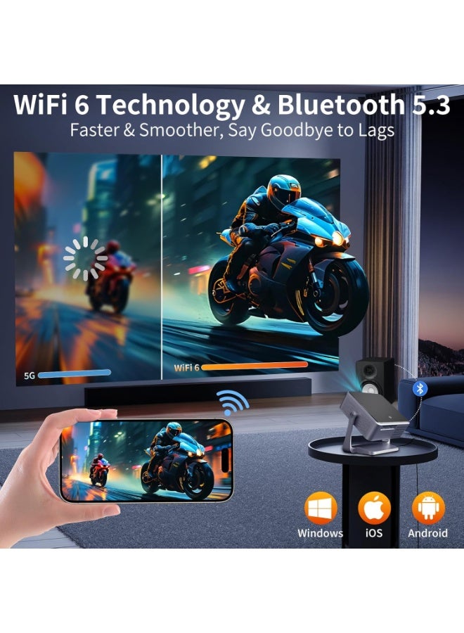 Projector [Auto Focus/Keystone & Gimbal Stand] with Android TV,700ANSI WiFi6 Bluetooth Native 1080P Projectors,4K Support Smart Movie Projector,Home Theater for Phone/TV Stick/HDMI/USB - Image 4