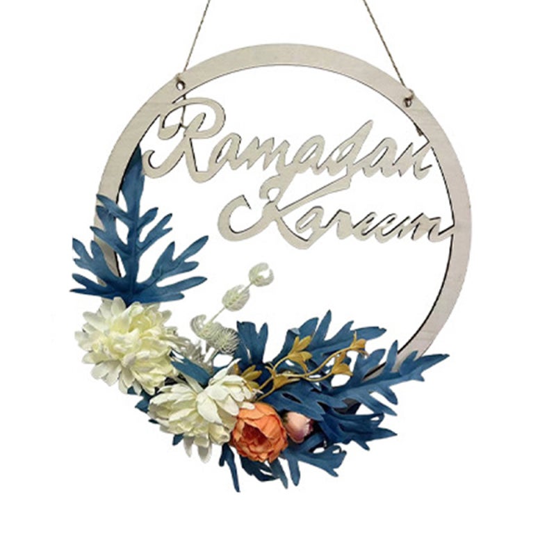 Wood Wreath 11.81 Inches White Flowers With Blue Leaves - Artificial Hydrangea Spring Decor for Indoor Outdoor Decoration - Image 4