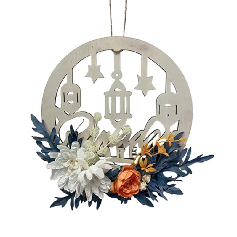 Wood Wreath 11.81 Inches White Flowers With Blue Leaves - Artificial Hydrangea Spring Decor for Indoor Outdoor Decoration - Image 3