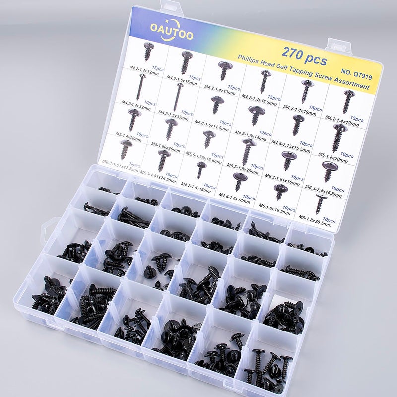 OAUTOO 270pcs Automotive Body Screw Phillips Head Self Tapping Screw Washer Head Screws Assortment Kit #8#10#12#14 - Image 5