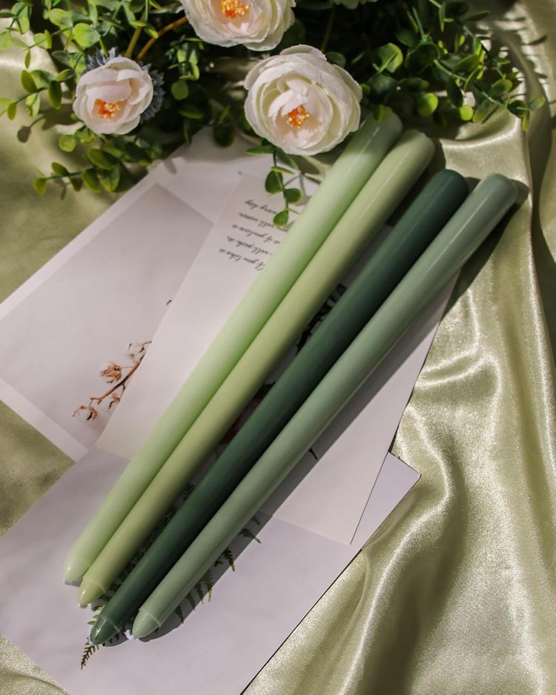 Viyffo 12 Inch Green Taper Candles Set of 4 Unscented Smokeless Long Tall Tapered Candles for Candlesticks Sticks Wedding Home Decor Dinner - Image 5