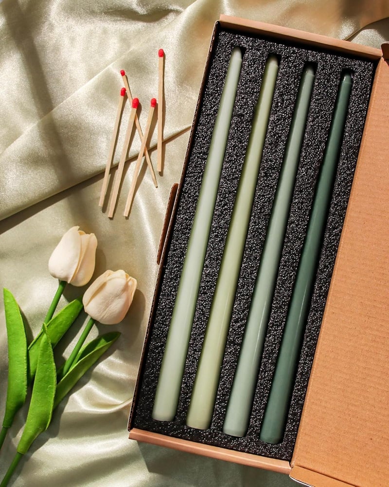 Viyffo 12 Inch Green Taper Candles Set of 4 Unscented Smokeless Long Tall Tapered Candles for Candlesticks Sticks Wedding Home Decor Dinner - Image 2