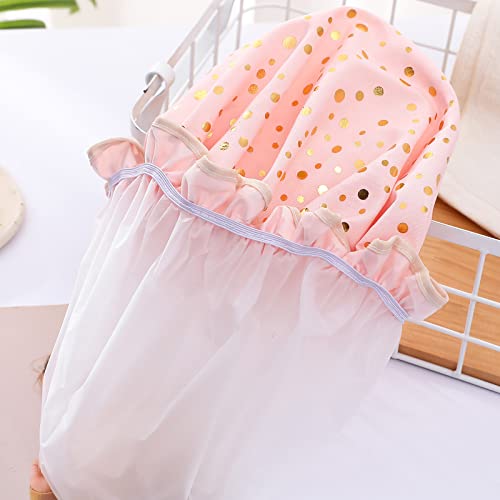 Qeuly 2 Pack Waterproof Shower Cap, Reusable Shower Cap for Women, Elastic Bathing Shower Hat Double Layers Bathing Hair Cap PEVA Lined Shower Hair Bath Cap (Pink Dots / Star) - Image 2