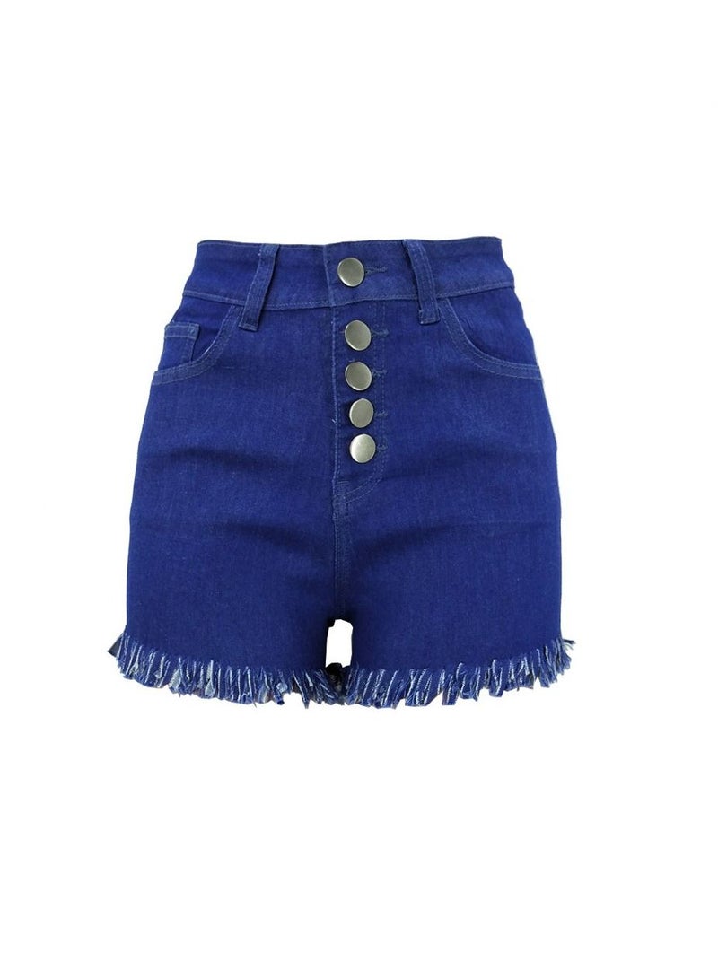 Loquat Stylish Mid-rise Fringed Trousers Cuffs Women's Denim Shorts  - Image 1