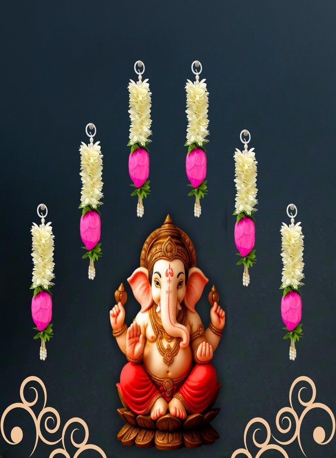 DRYPHON 6Pcs Lotus Hanging - Small 10 inch, Fabric Lotus Flower Wall Hangings for Home Decor, Pooja Backdrop Decoration Items for Ganpati/Diwali Decor/Navratri/Puja Mandir (Lotus Hang, 6pc) - Image 3