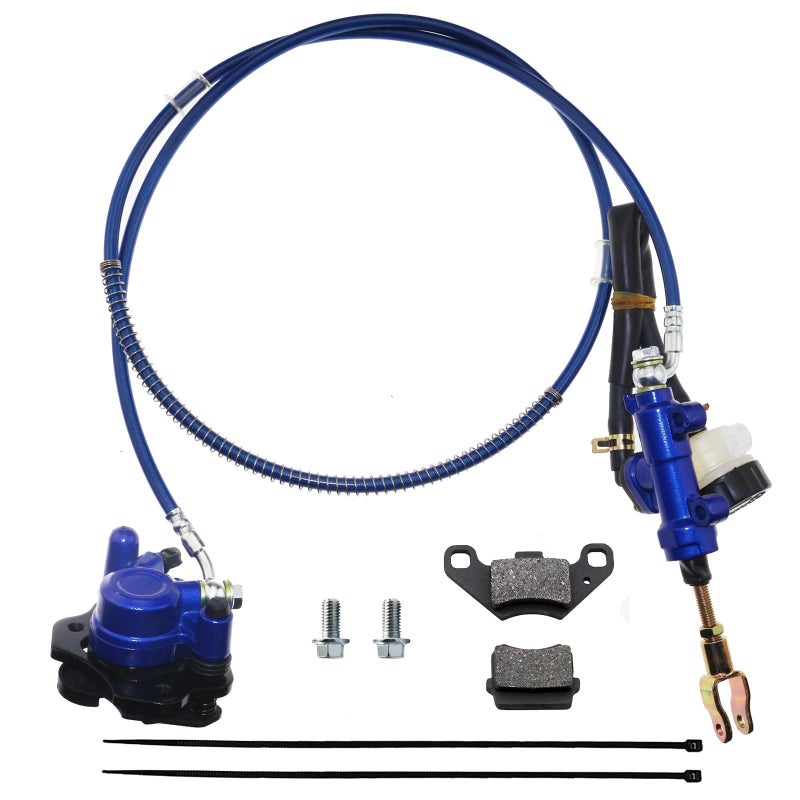 PRO BAT Rear Hydraulic Brake Assembly Caliper Master Cylinder Kit with Extra Brake Pad for Four Wheeler Baja for Go Kart Golf Cart ATV Blue