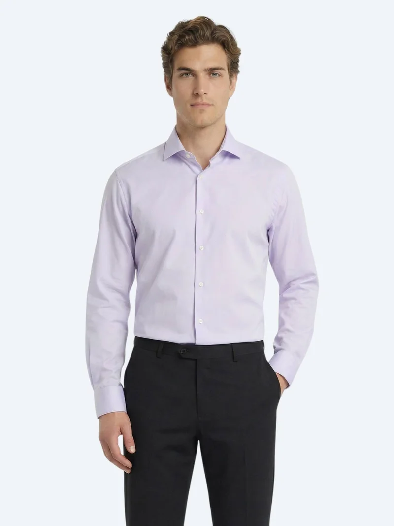 Kip Purple Plain Regular Fit Long Weaving Classical 100% Cotton Shirt