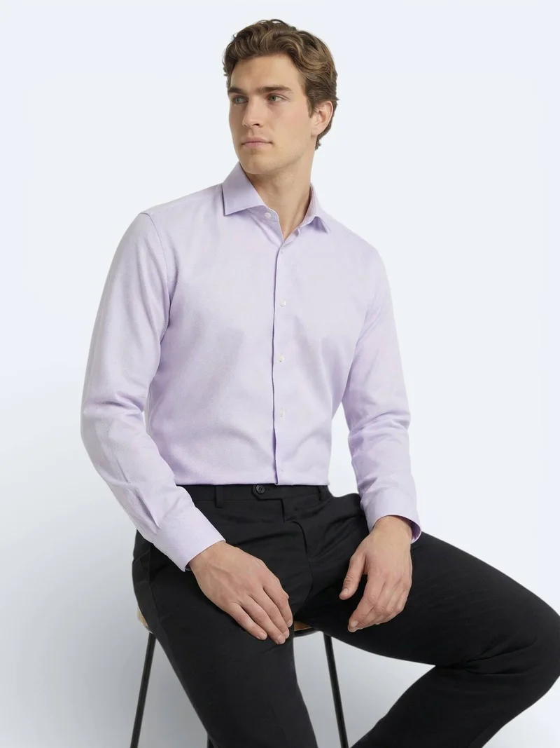 Kip Purple Plain Regular Fit Long Weaving Classical 100% Cotton Shirt