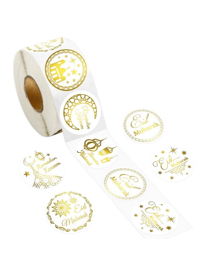 Fancy Land Gold Foil Ramadan Stickers 500Pcs Ramadan Kareem Eid Stickers Mubarak Perforated Roll Gift Tag Kids  - Image 2