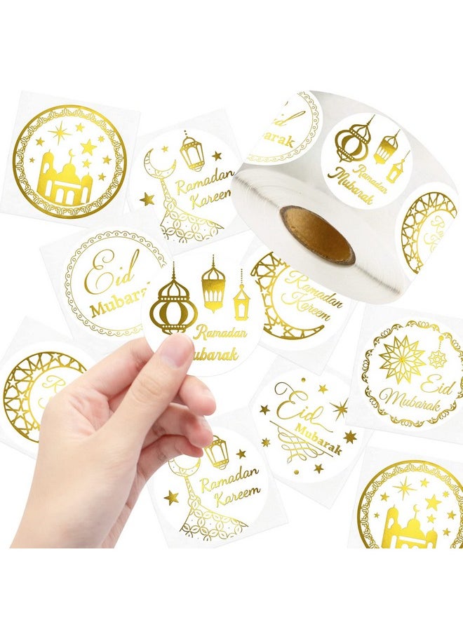 Fancy Land Gold Foil Ramadan Stickers 500Pcs Ramadan Kareem Eid Stickers Mubarak Perforated Roll Gift Tag Kids  - Image 3
