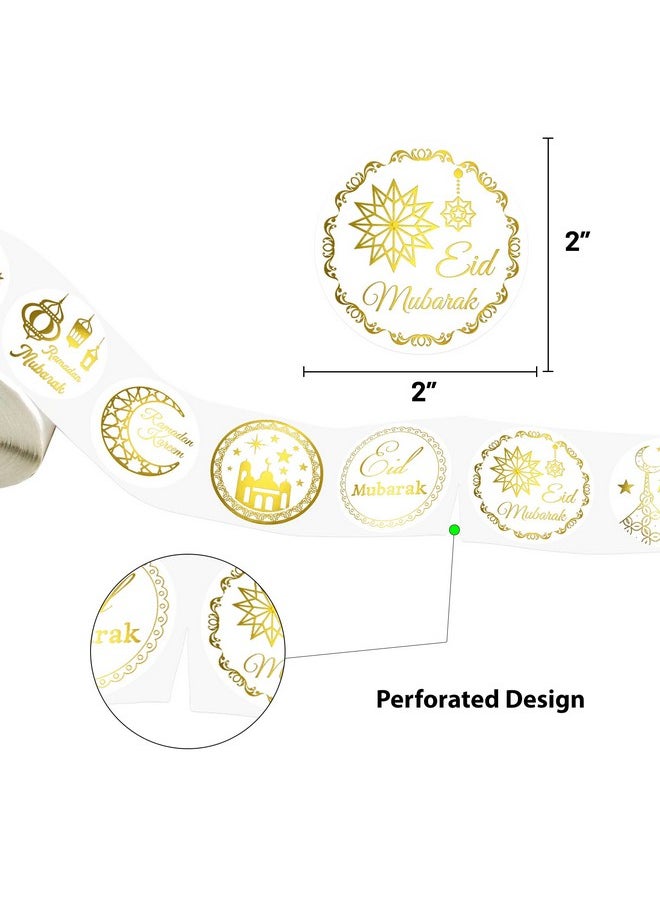 Fancy Land Gold Foil Ramadan Stickers 500Pcs Ramadan Kareem Eid Stickers Mubarak Perforated Roll Gift Tag Kids  - Image 4