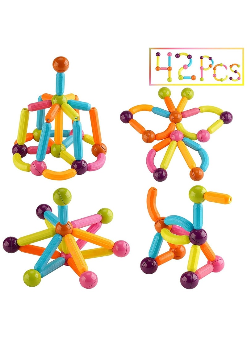 42 PCS Magnetic Building Blocks Toy, Stacking Magnetic Stick Rods and Ball Toys, Educational Construction Puzzle for Kids - Image 1