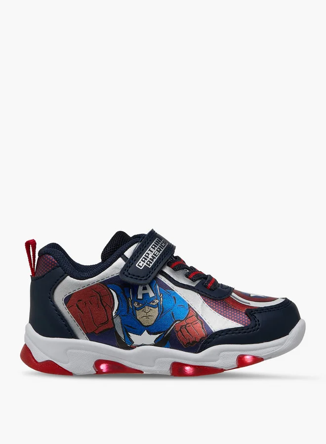 MARVEL Boys Captain America Print Light-Up Sneakers with Hook and Loop Closure